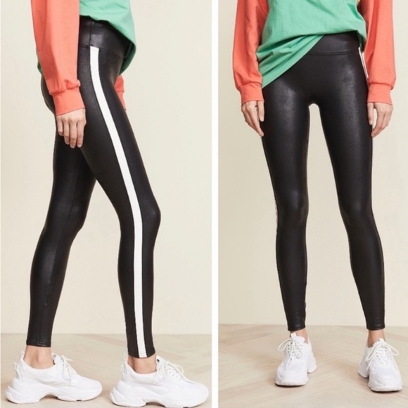 SPANX Pants - Spanx Faux Leather Black With White Stripe Women's Leggings 20187P 3X Flattering